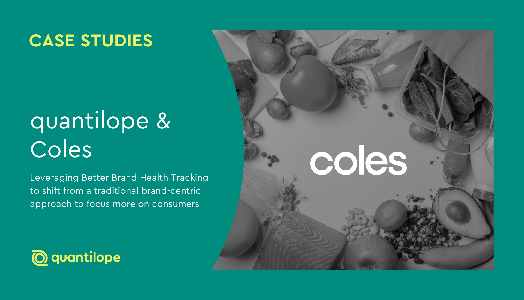 green blog background with case study blurb on the left and black and white photo of groceries with the coles logo on the right 